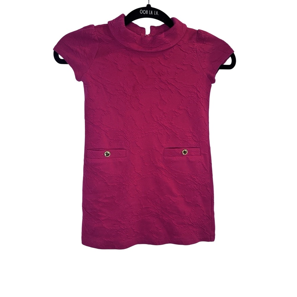 Lilly Pulitzer Textured Mini‎ Dress Mock Neck Short Sleeve Fuchsia Girls 4-5